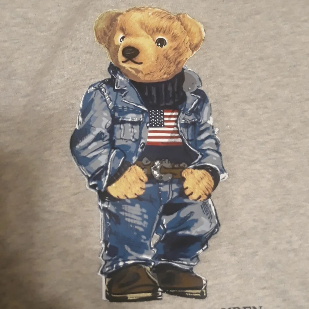 NWT Polo Ralph Lauren Men's  American Flag Denim Bear Sweatshirt - Heather Grey - Picture 9 of 10